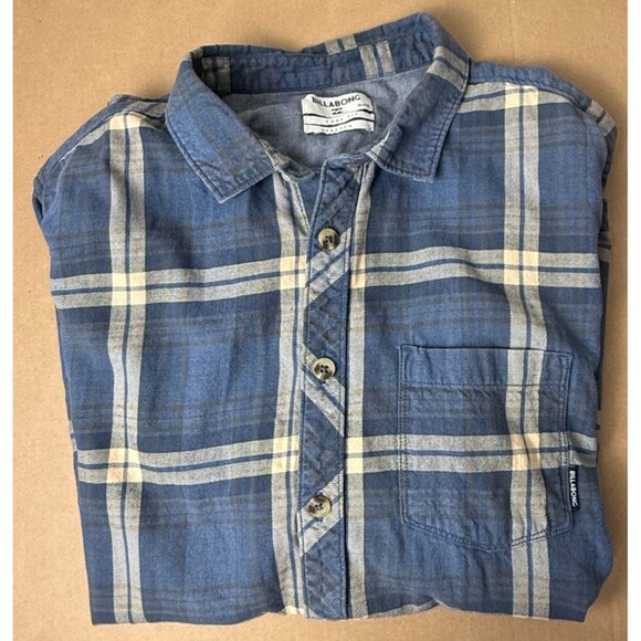 Billabong Coastline Flannel Shirt XL Blue Plaid Button Up Long Sleeve Core Fit - Picture 1 of 6